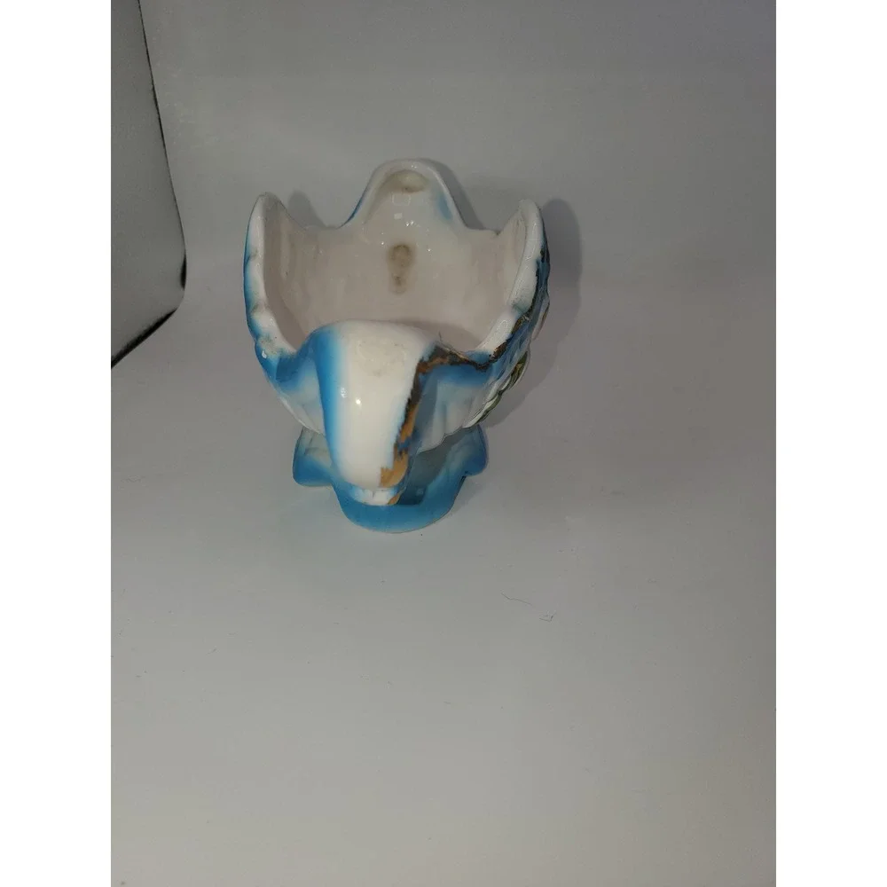 Vintage Blue White Ceramic Miniature Pitcher and Rose Footed Bowl Set